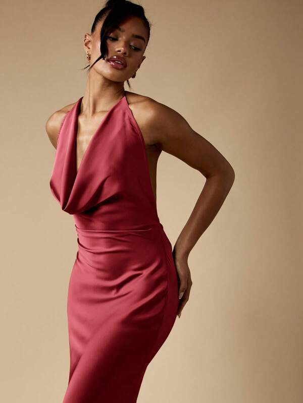 MISSGUIDED Cowl Neck Halter Maxi Dress With Open Back