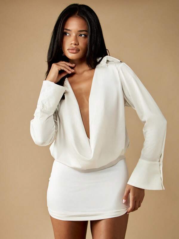 MISSGUIDED Cowl Neck Mini Dress With Long Bell Sleeves