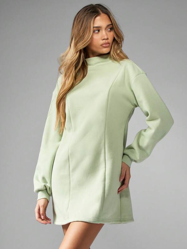 MISSGUIDED Cozy Loopback Sweater Mini Dress High Neck Long Sleeve Ribbed