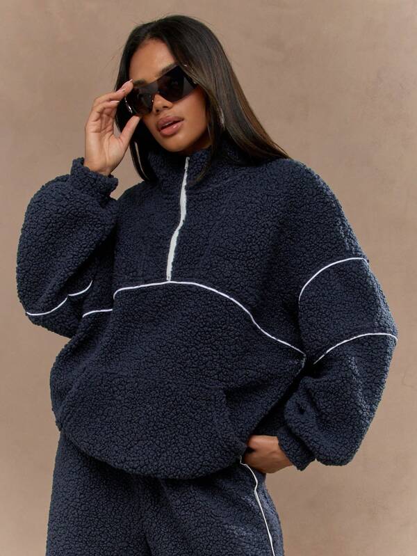 MISSGUIDED Cozy Teddy Sherpa Fleece Half Zip Sweatshirt