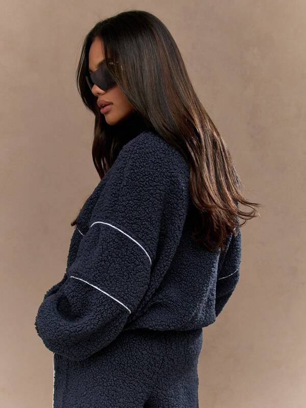 MISSGUIDED Cozy Teddy Sherpa Fleece Half Zip Sweatshirt