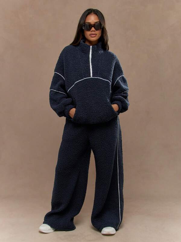 MISSGUIDED Cozy Teddy Sherpa Fleece Half Zip Sweatshirt