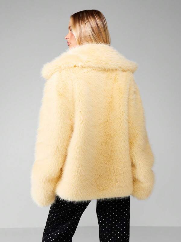 MISSGUIDED Cream Faux Fur Open Front Coat