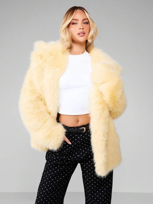 MISSGUIDED Cream Faux Fur Open Front Coat