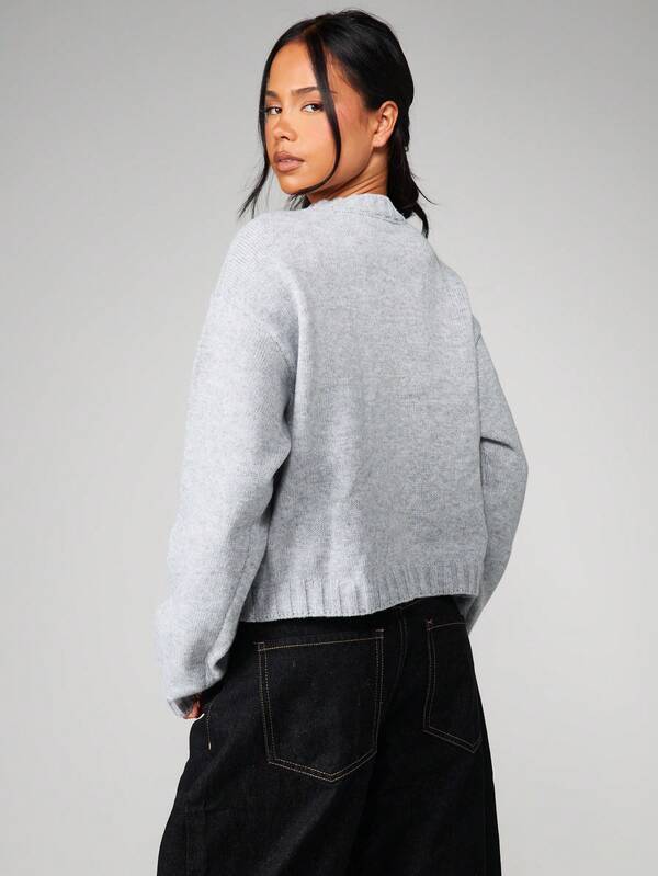 MISSGUIDED Crew Neck Button Front Cardigan
