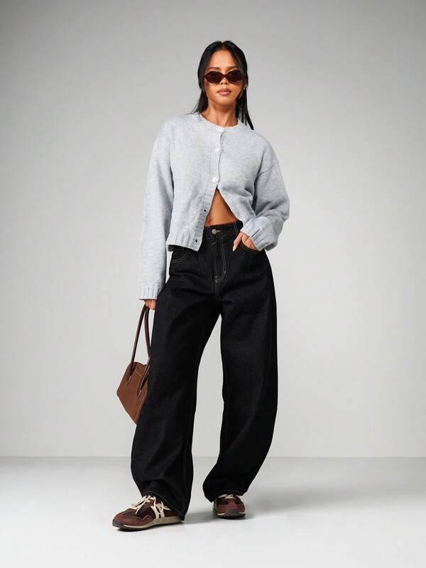 MISSGUIDED Crew Neck Button Front Cardigan