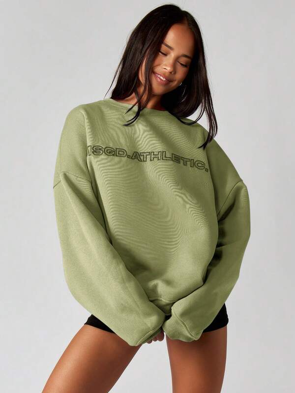 MISSGUIDED Crew Neck Oversized Sweatshirt With Athletic Print For Winter Layering Cozy Casual Comfort And Style