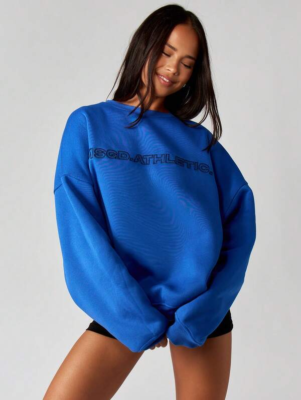 MISSGUIDED Crew Neck Oversized Sweatshirt With Athletic Print For Winter Layering Cozy Casual Comfort And Style