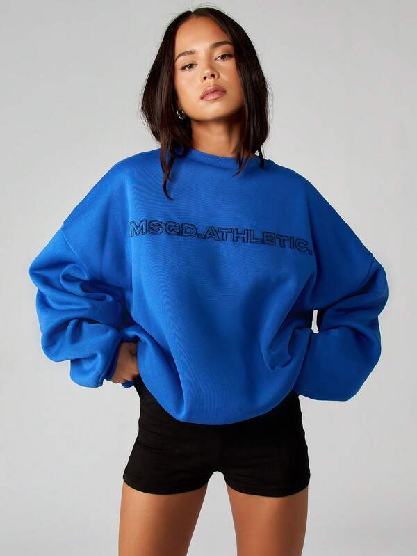 MISSGUIDED Crew Neck Oversized Sweatshirt With Athletic Print For Winter Layering Cozy Casual Comfort And Style