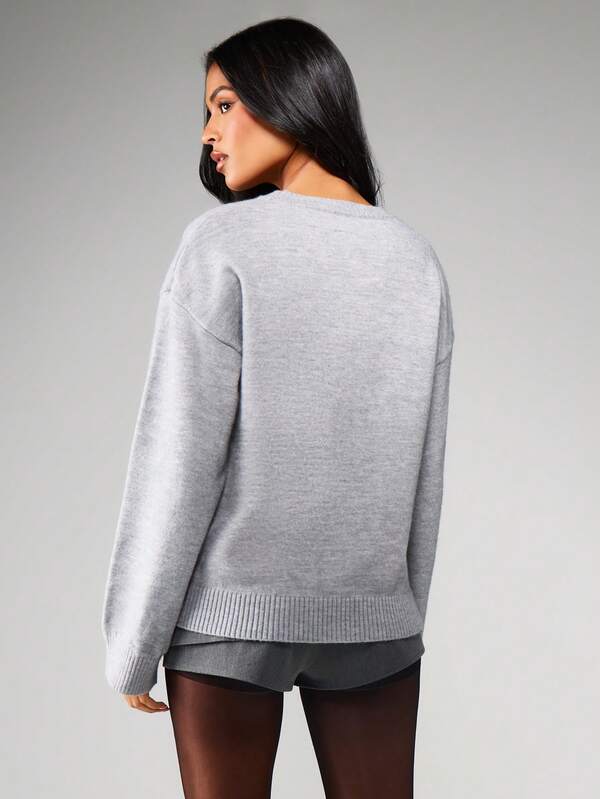 MISSGUIDED Crew Neck Pullover With Ribbed Details
