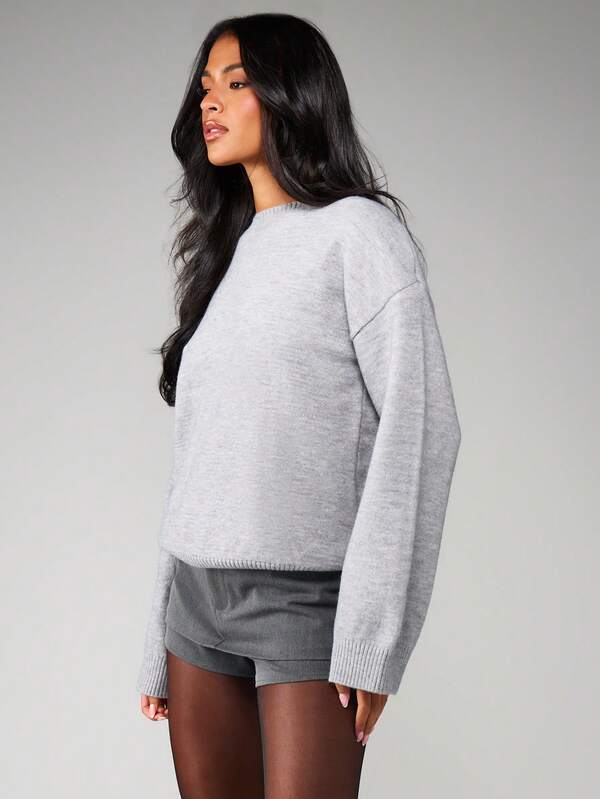 MISSGUIDED Crew Neck Pullover With Ribbed Details
