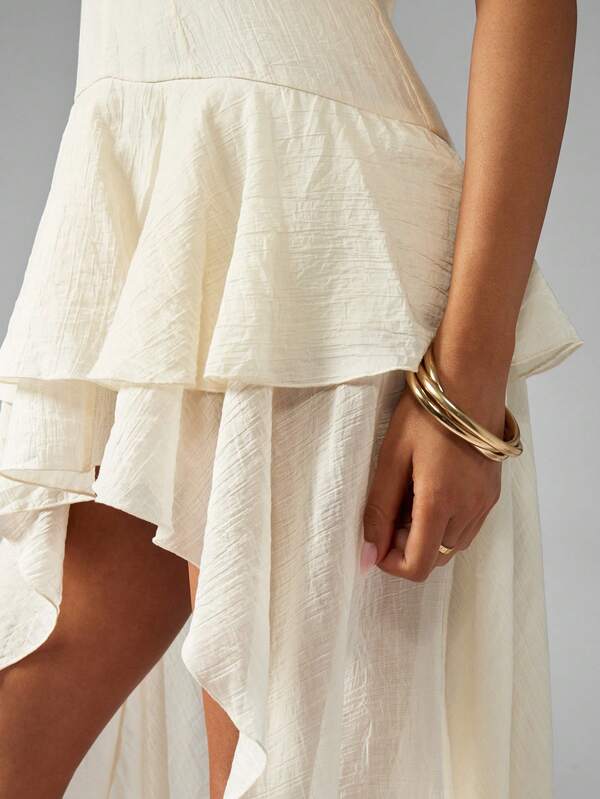 MISSGUIDED Crinkle Chiffon Mid-Axi Dress With Fitted Waist And Puff Sleeves Cute Sundress