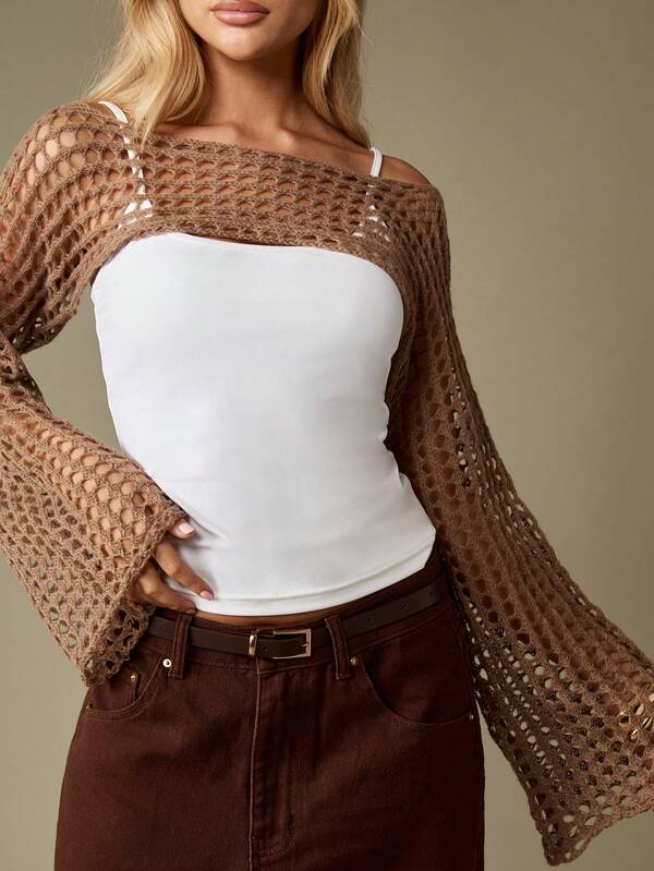 MISSGUIDED Crochet Bell Sleeve Fishnet Bolero With Flared Sleeves