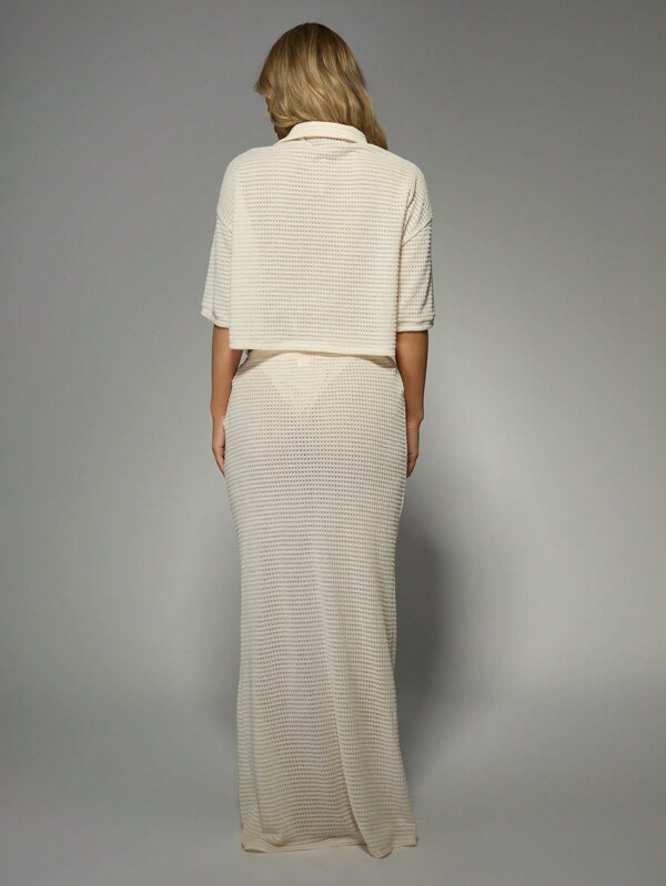 MISSGUIDED Crochet Knit Matching Set With Wide Leg Pants