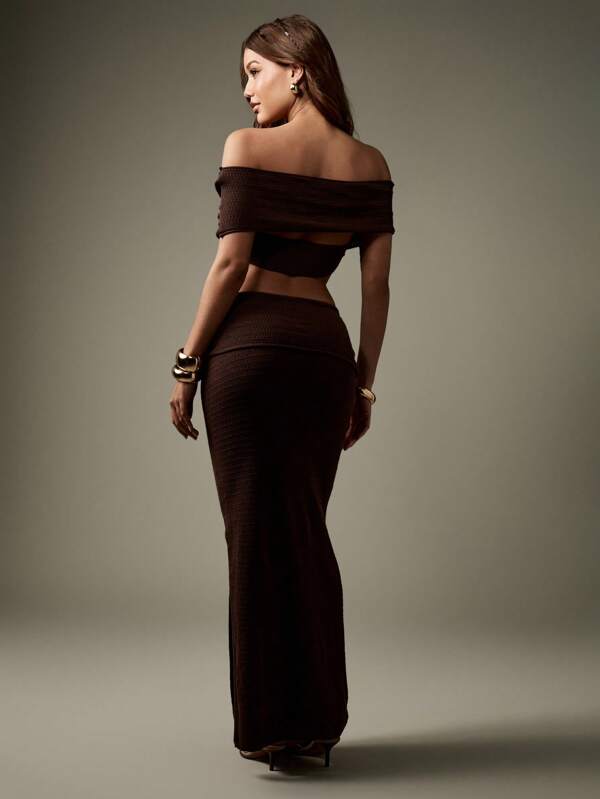 MISSGUIDED Crochet Off Shoulder Top And Maxi Skirt With Ring Detail
