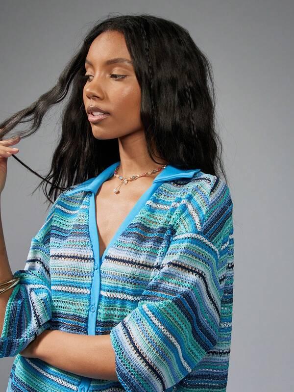 MISSGUIDED Crochet Wide Leg Button-Up Two-Piece Set