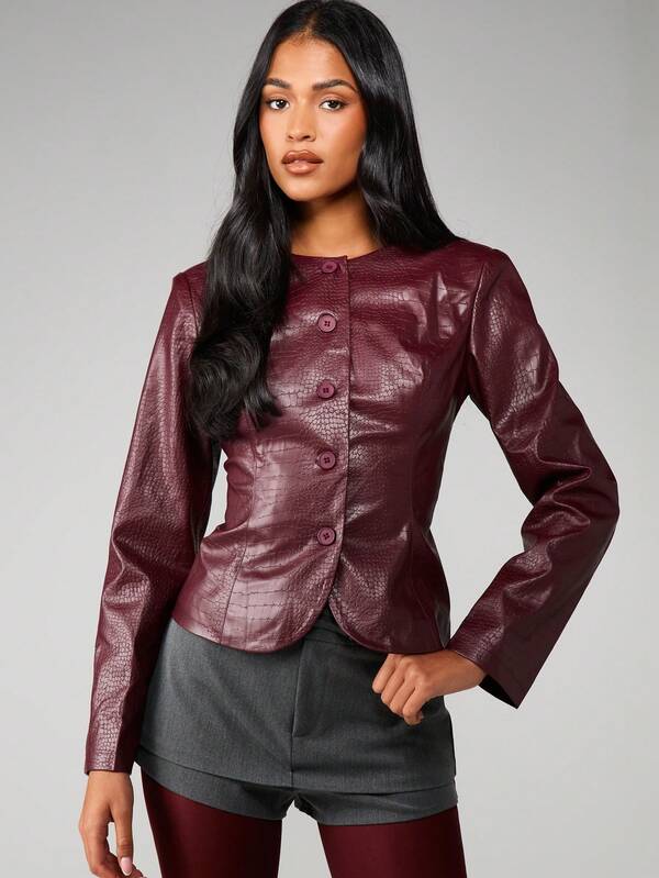 MISSGUIDED Crocodile Print Button Front Blazer