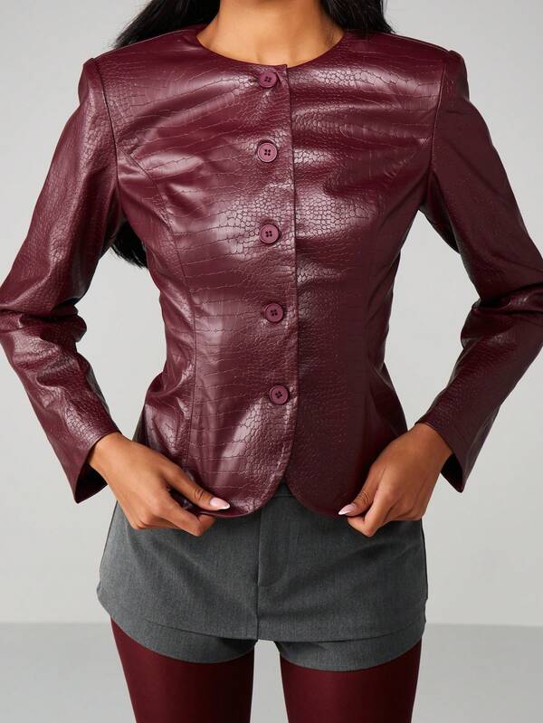 MISSGUIDED Crocodile Print Button Front Blazer