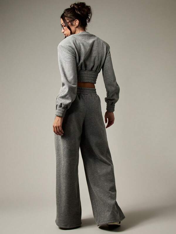 MISSGUIDED Crop Sweatshirt With Smocked Waist And Wide Leg Pants