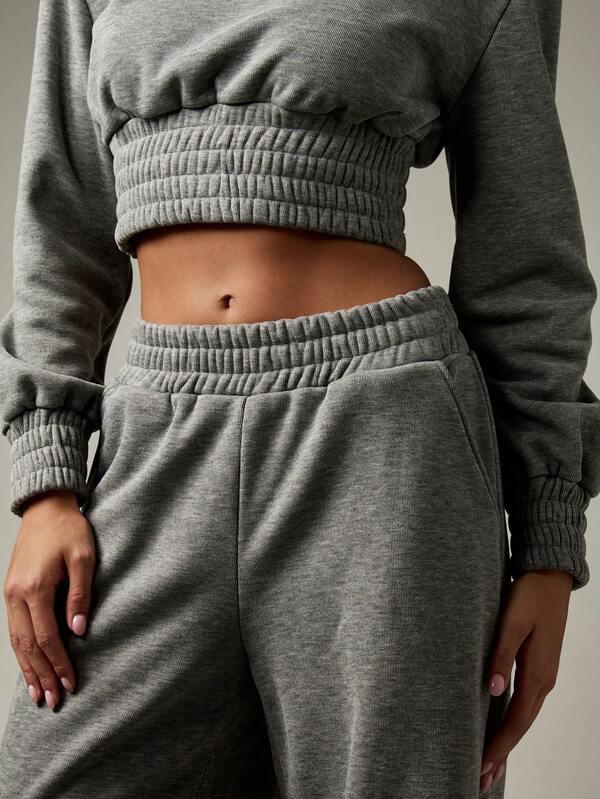 MISSGUIDED Crop Sweatshirt With Smocked Waist And Wide Leg Pants