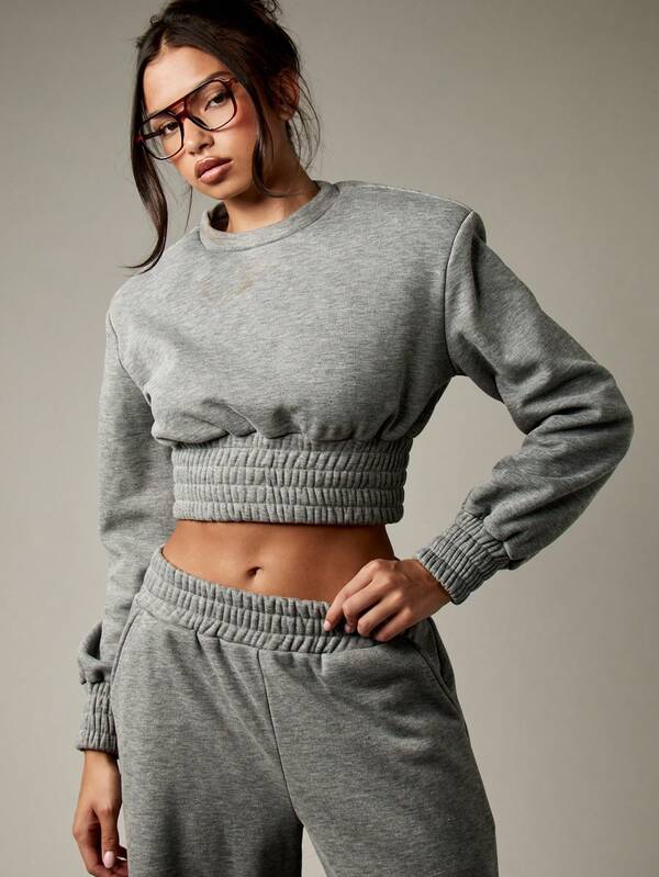 MISSGUIDED Crop Sweatshirt With Smocked Waist And Wide Leg Pants