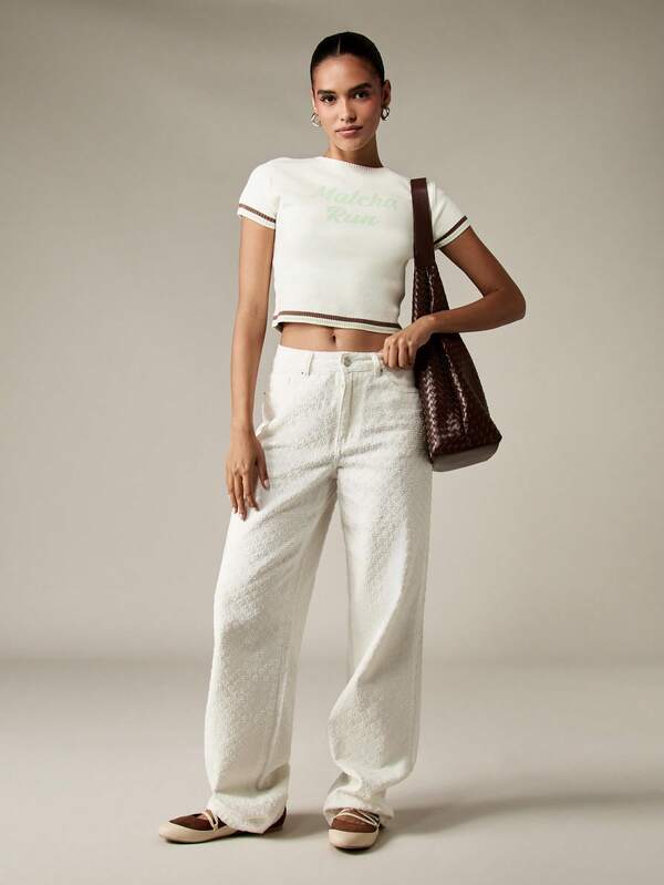 MISSGUIDED Cropped Baby Tee With Ribbed Trim And Text Print