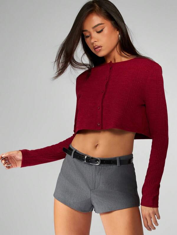 MISSGUIDED Cropped Button Down Cardigan With Ribbed Texture