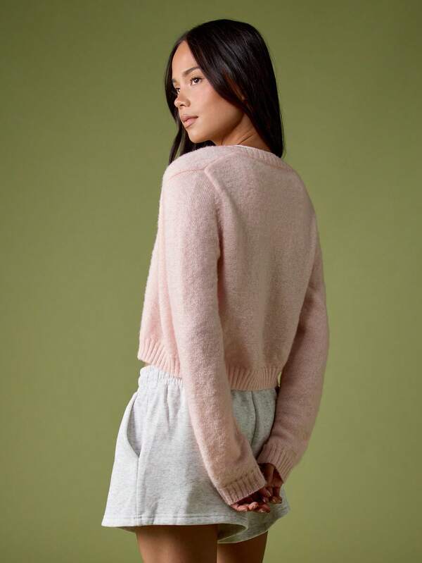 MISSGUIDED Cropped Button Up Cardigan With Hairy Yarn Knit
