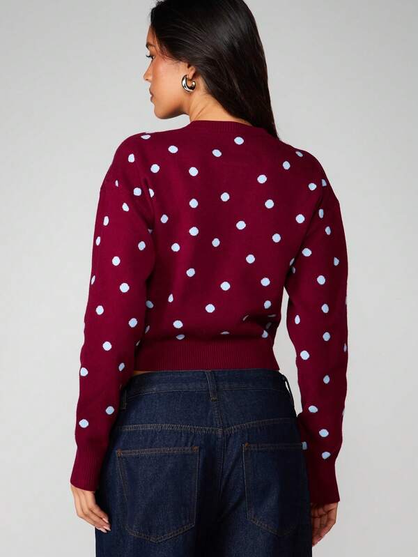 MISSGUIDED Cropped Button-Up Cardigan With Polka Dots