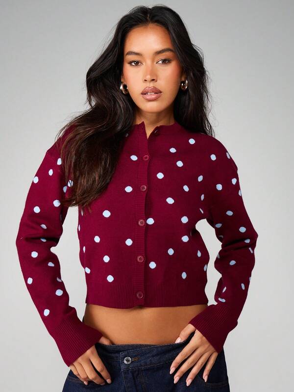 MISSGUIDED Cropped Button-Up Cardigan With Polka Dots