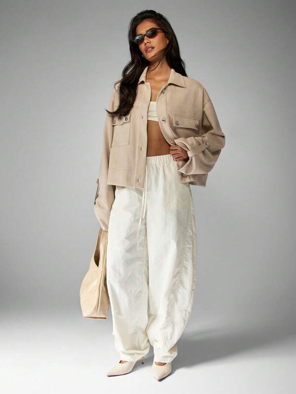 MISSGUIDED Cropped Canvas Utility Jacket With Button Closure