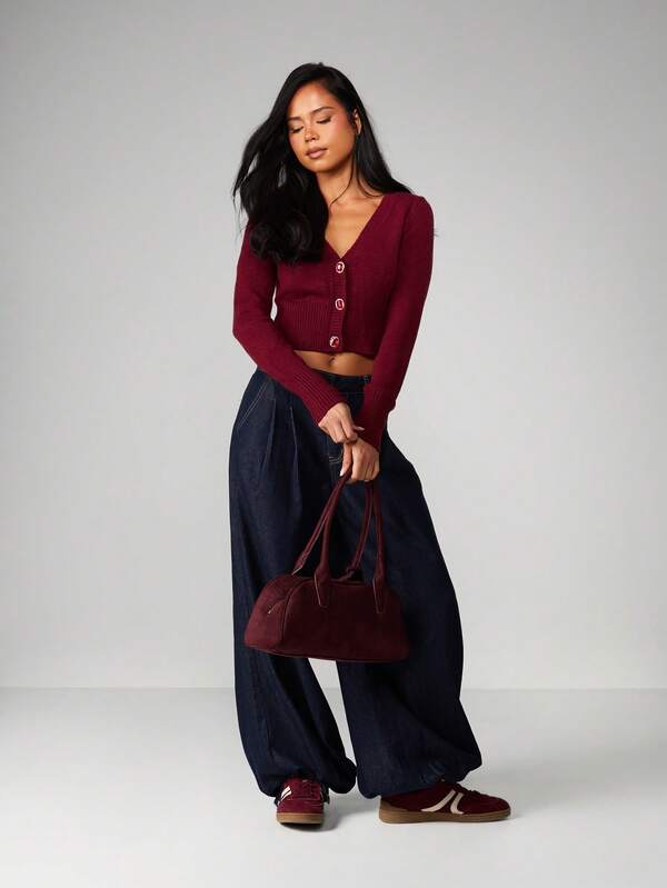 MISSGUIDED Cropped Cardigan With Jewelled Buttons