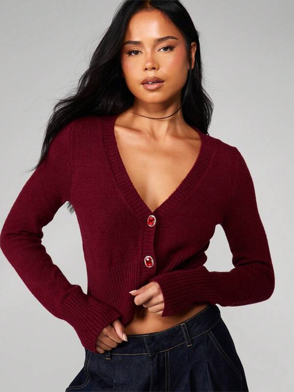MISSGUIDED Cropped Cardigan With Jewelled Buttons
