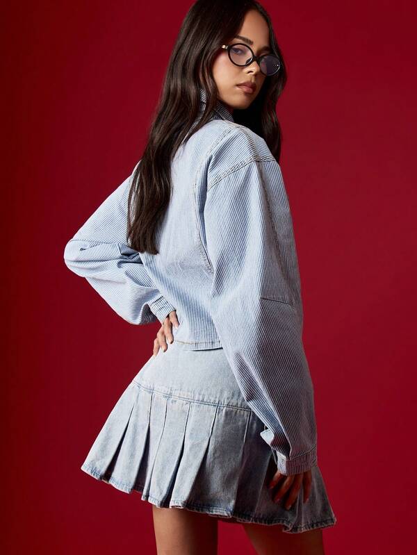 MISSGUIDED Cropped Denim Jacket With Balloon Sleeves And Zip Front