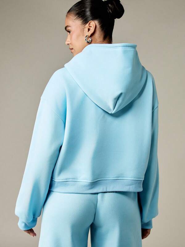 MISSGUIDED Cropped Full Zip Hoodie With Front Logo Print