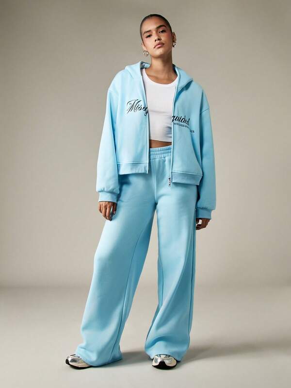 MISSGUIDED Cropped Full Zip Hoodie With Front Logo Print