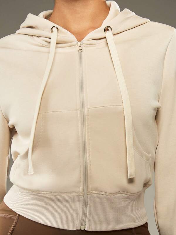 MISSGUIDED Cropped Full Zip Hoodie With Ribbed Trim And Drawstring