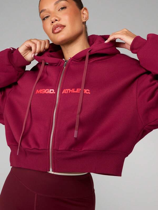 MISSGUIDED Cropped Full Zip Hoodie With Split Centre Pocket