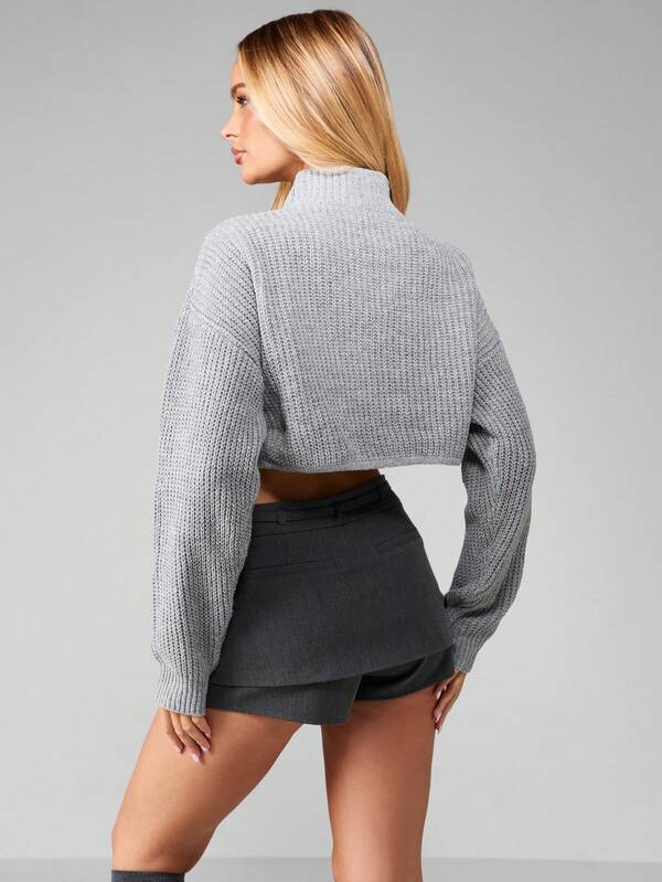 MISSGUIDED Cropped High Neck Knit Sweater