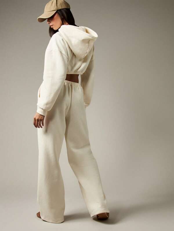 MISSGUIDED Cropped Hoodie And Wide Leg Pants Loungewear Set