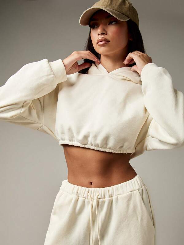 MISSGUIDED Cropped Hoodie And Wide Leg Pants Loungewear Set