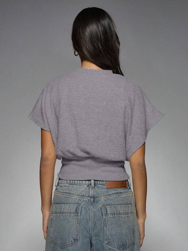 MISSGUIDED Cropped Knit Ribbed Drop Sleeve Short Sleeve Sweater