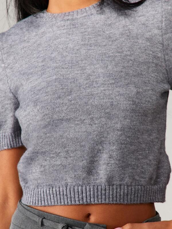 MISSGUIDED Cropped Knit Top With Puff Sleeves And Ribbed Hem