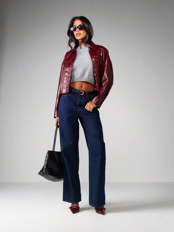 MISSGUIDED Cropped Leather Jacket With Chest Pockets