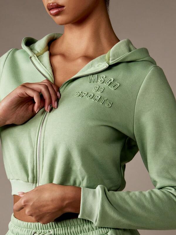 MISSGUIDED Cropped Logo Full Zip Hoodie With Drawstring
