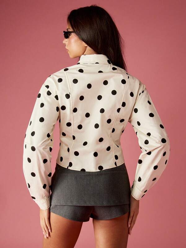 MISSGUIDED Cropped Polka Dot Jacket With Puff Sleeves