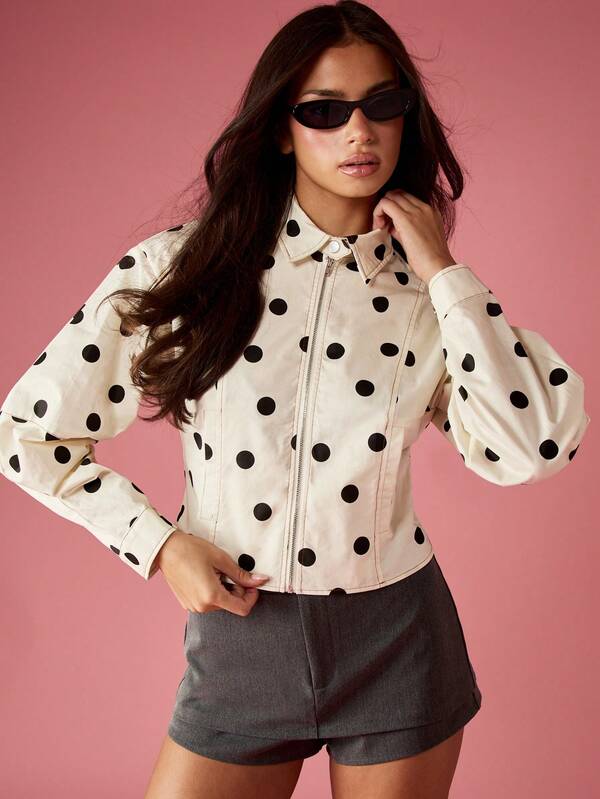 MISSGUIDED Cropped Polka Dot Jacket With Puff Sleeves