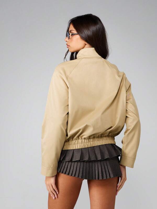 MISSGUIDED Cropped Stand Collar Jacket With Zip Front
