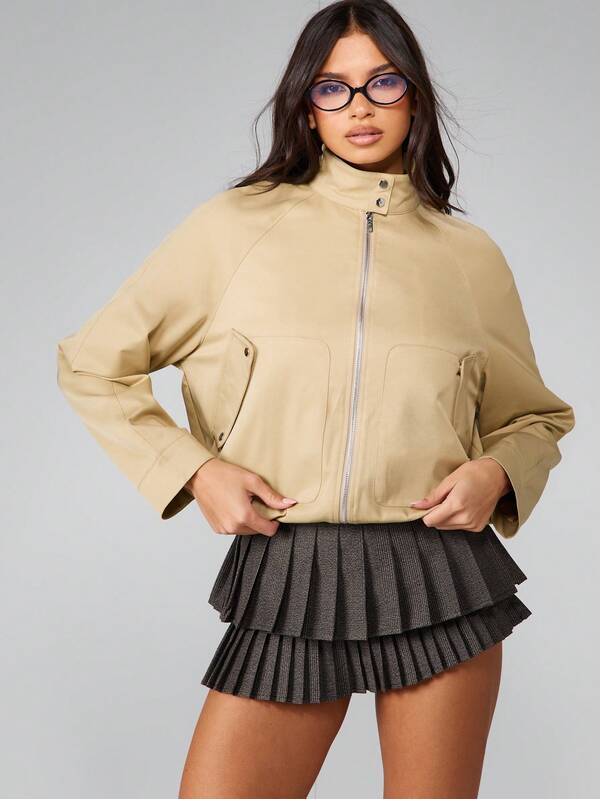 MISSGUIDED Cropped Stand Collar Jacket With Zip Front