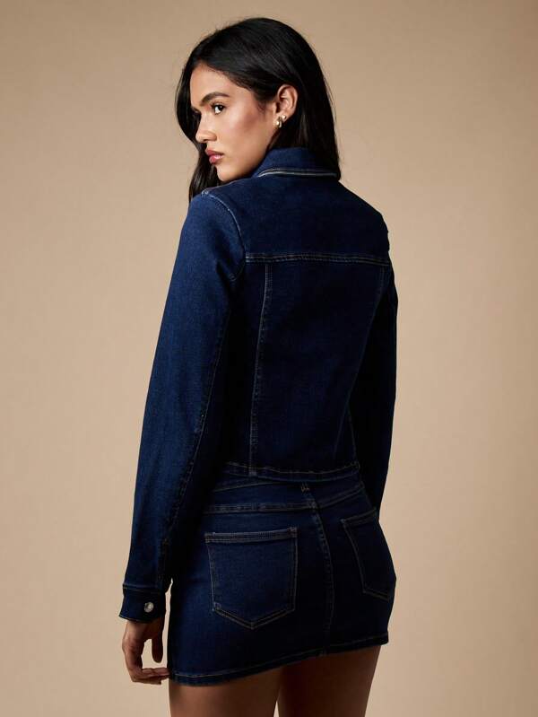 MISSGUIDED Cropped Stretch Classic Fitted Denim Trucker Jacket